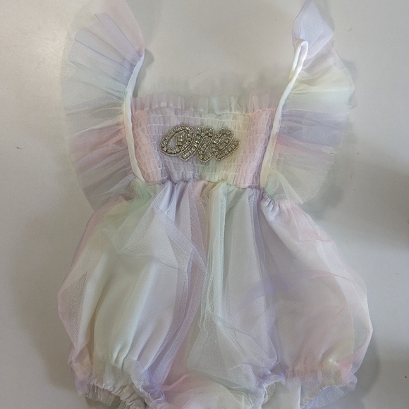 Pastel Rainbow Tulle Romper Clothes Outfit First Birthday Clothes Care Bears - Picture 5 of 12
